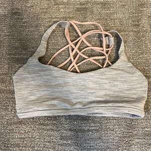 Lululemon Athletica Gray Striped Sports Bra with Pink Straps